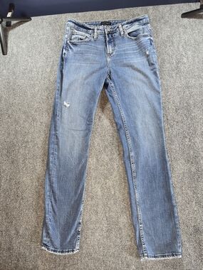Silver Jeans Slim Straight Womens 27 Distressed Denim Medium Wash Casual